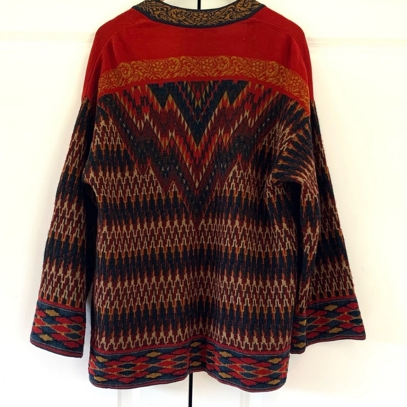 Peruvian Connection Southwestern Print  Prima Cotton Alpaca Cardigan Sweater Sm. - Picture 4 of 8